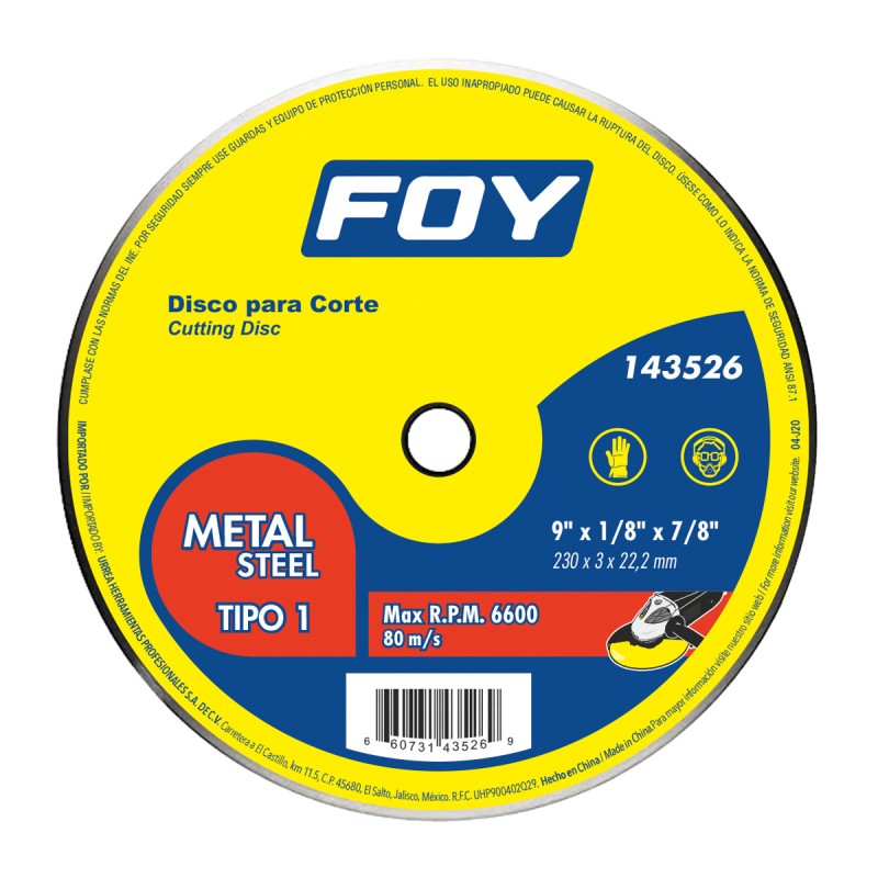 143527 Disco abrasivo tipo 1 para metal 14" x 3.2 mm Foy 143527 FOY