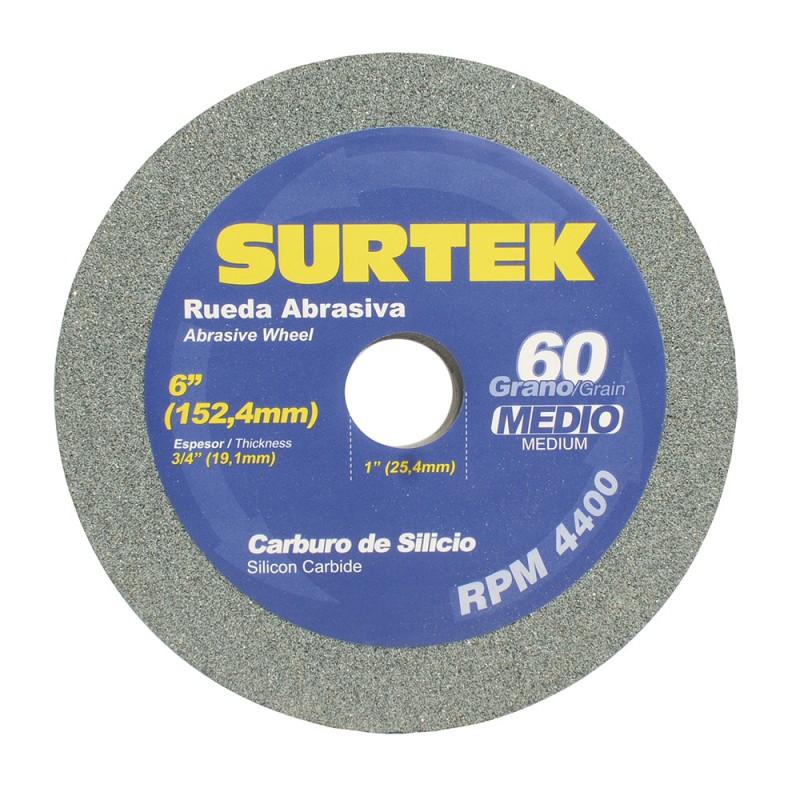 128030 Rueda abrasiva de carburo de silicio grano 60 6" x 3/4" Surtek 128030 SURTEK