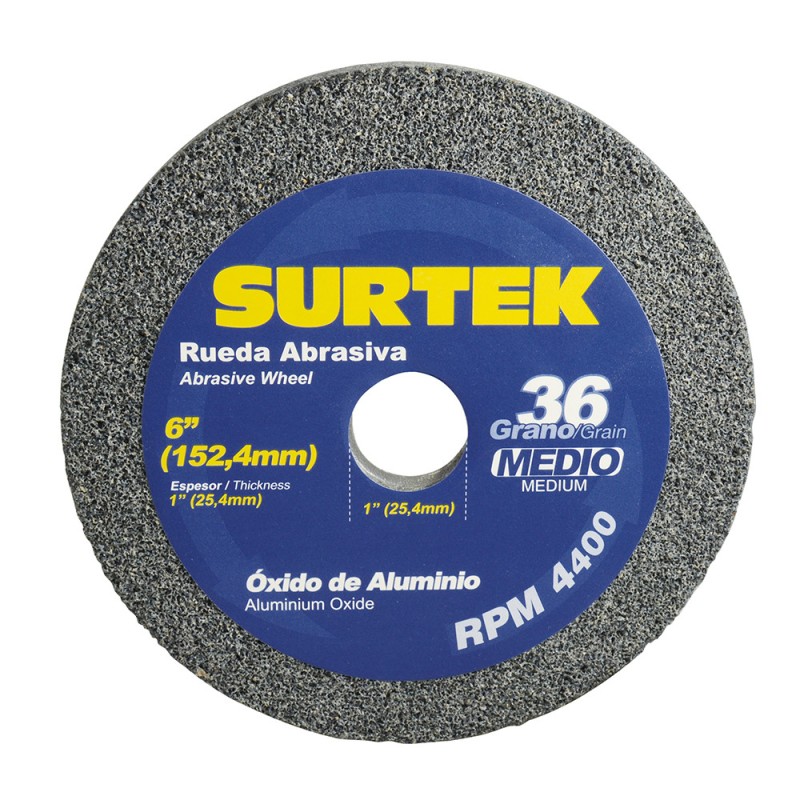 128006 Rueda abrasiva de óxido de aluminio grano 36 6" x 1" Surtek 128006 SURTEK