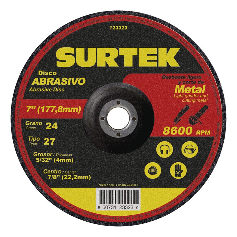 123323 Disco abrasivo tipo 27 para metal 7" x 5/32" Surtek 123323 SURTEK