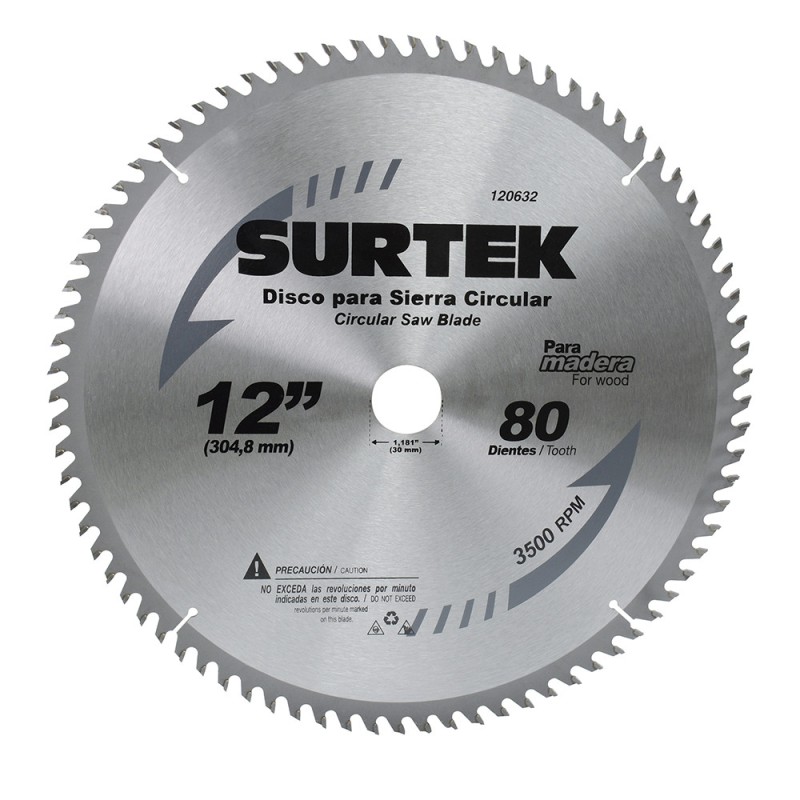 120632 Disco para sierra circular para corte madera 80 dientes 12" Surtek 120632 SURTEK