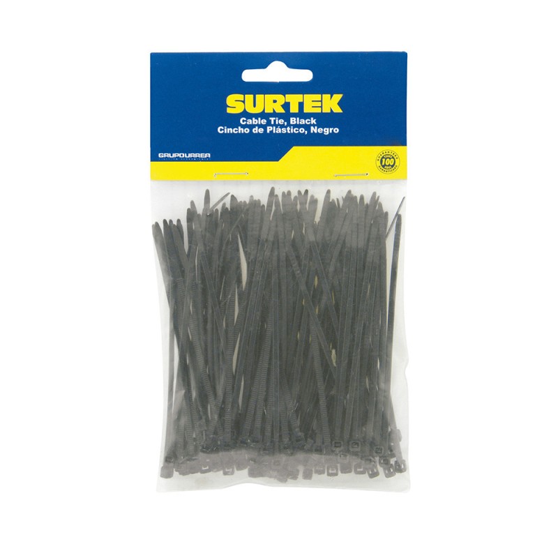 114207 Cinchos plásticos 160 x 4.8 mm tensión 27 Kg de 50 piezas color negro Surtek 114207 SURTEK