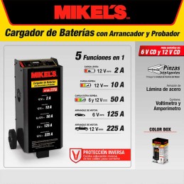 Cargador Baterías Arranc Probador Amperímetro 2/10/50/125/225 Amp MIKELS CBAP-225 MIK-CBAP-225 MIKELS