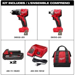 Combo Rotomartillo 1/2" M18 + Impacto 1/4" M18 Bhruslees 2 Bat. MIL3610-22CT MILWAUKEE