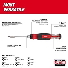 Desarmadores Multipunta Matraca 14 en 1 y 8 en 1 2 piezas MILWAUKEE 48222905