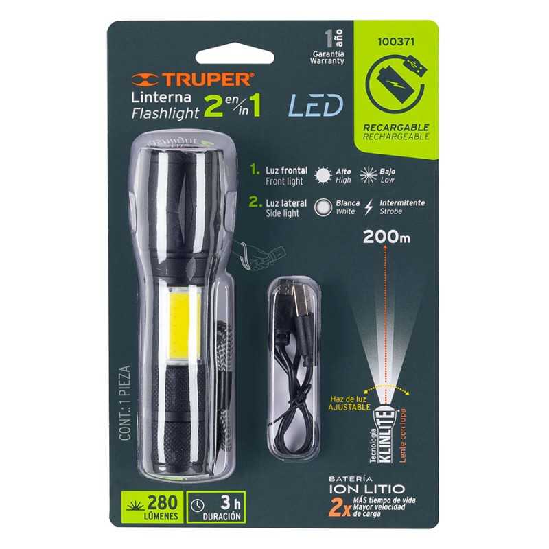 Linterna LED 2 en 1 280 lúmenes + cable usb TRUPER TRUP-1003