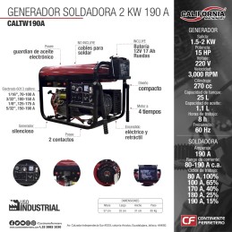 Generador Soldadora 2,000 W 190 A 220V California CALTW190A