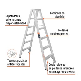 Escalera de tijera doble, tipo ll, 5 escalones, Truper 10496