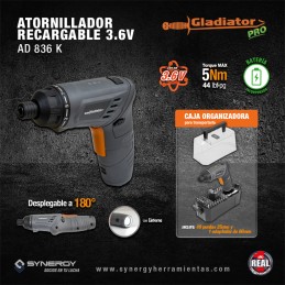 Atornillador Recargable 3.6V Gladiator AD836K