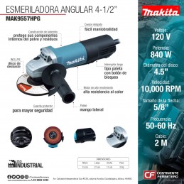 Esmeriladora Angular 4-1/2" 840 W Makita 9557HPG MAK9557HPG MAKITA HERRAMIENTAS