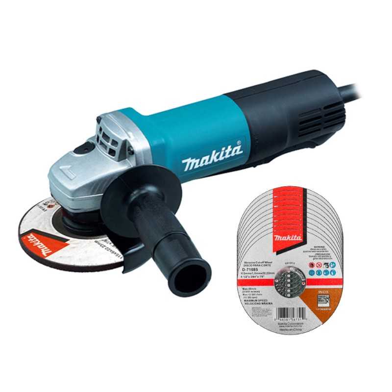 Esmeriladora Angular 4-1/2" 11,000 rpm 840 W + 10 Discos D71685 Makita 9557HPG