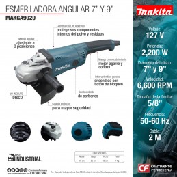 Esmeriladora Angular 9" Makita GA9020 MAKGA9020 MAKITA HERRAMIENTAS