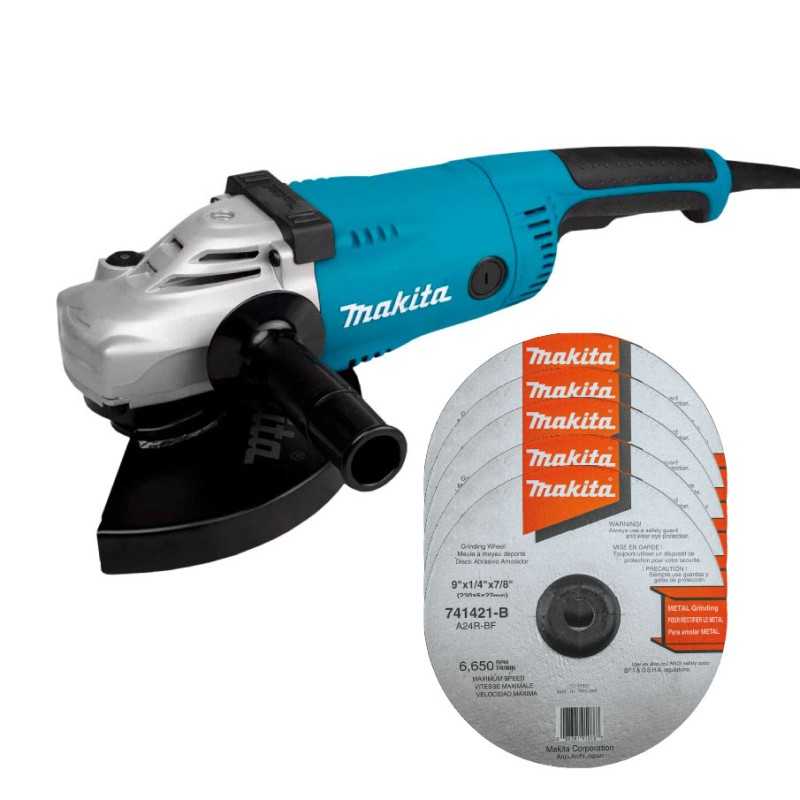 Esmeriladora Angular 7" Y 9" 2,200 W + 5 Discos 741421B Makita GA9020