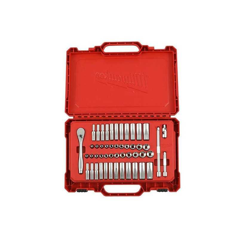 Trinquetes Con Boca De 14" Y Cubos Sae Y Métricos Set De 50 Pzs AMIL48229004