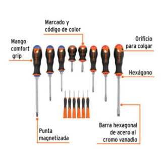 Desarmadores, Mango Comfort Grip Blister 14 Piezas 14197