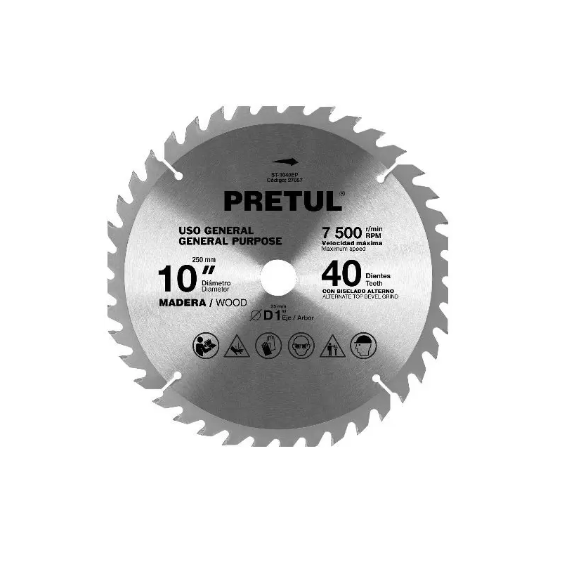Disco sierra p/madera 10', 40 dientes, centro 1' 27057