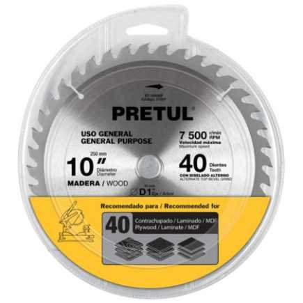 Disco sierra p/madera 10', 40 dientes, centro 1' 27057