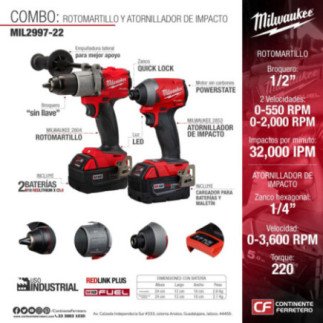 Llave De Impacto 1/4" Y Rotomartillo 1/2" M18 Milwaukee 2997-22