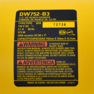 Esmeril de Banco 6" 375 W 3,450 rpm DEWALT DW752-B3