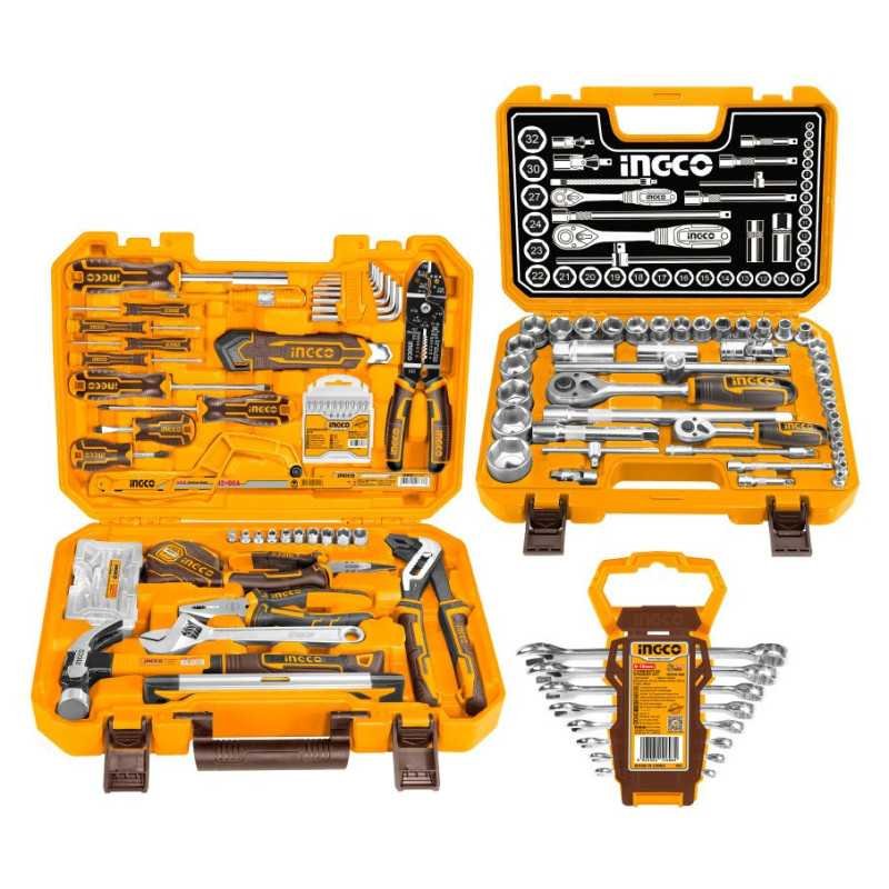 Combo estuche de herramientas manuales + dados + llaves INGCO