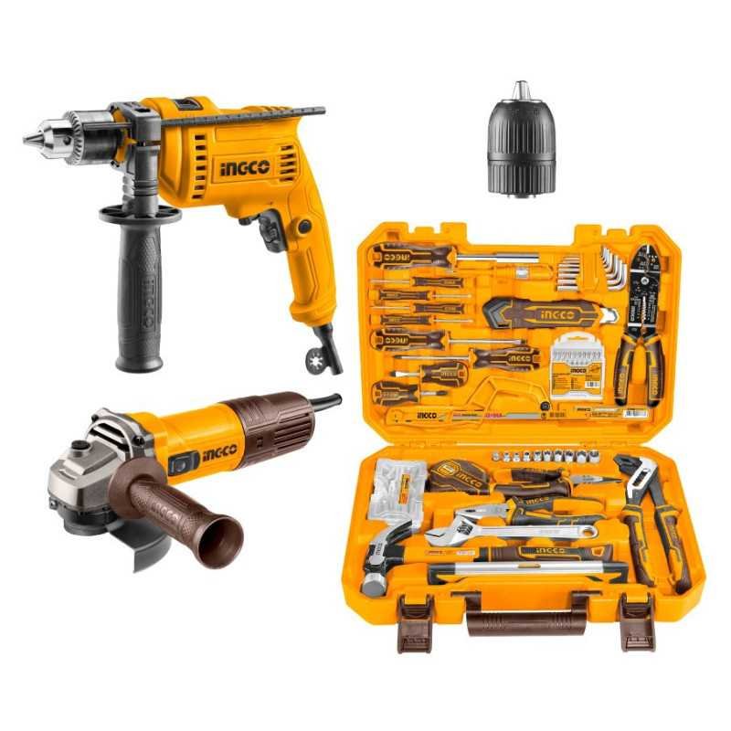 Combo Rotomartillo + esmeriladora + 168 herramientas manuales  INGCO