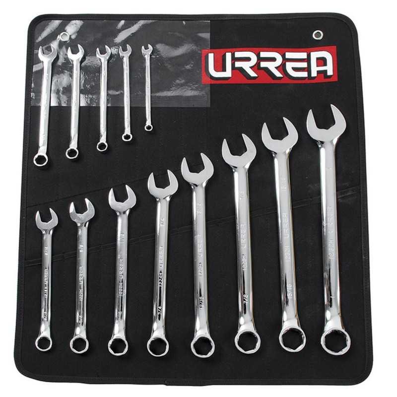 Llaves combinadas pulido espejo en pulgadas, 6 puntas, 13 piezas URREA 1200DH Llaves combinadas pulido espejo en pulgadas, 6 puntas, 13 piezas URREA 1200DH
