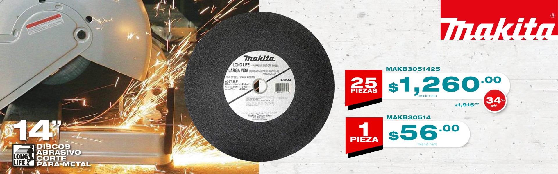 disco abrasivo de corte para metal 14 pulgadas makita en oferta